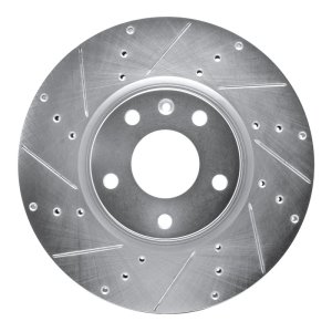 Chevrolet Corvette Brake Rotor (1) - Front Left - R1 Concepts - Drilled & Slotted - Silver - `14-`19